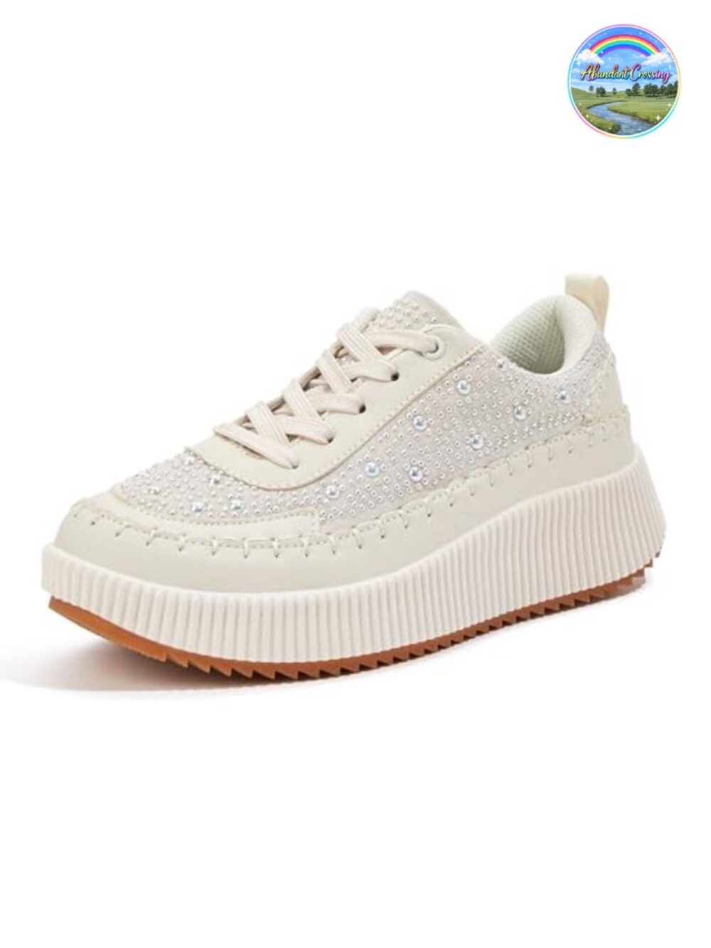 Woven Platform Sneakers Lace Up Walking Shoes Rhinestone Knit 2.2in Heel